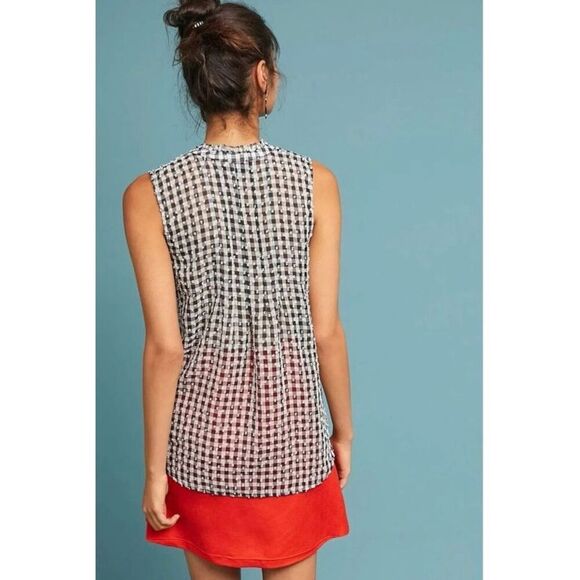 MAEVE ANTHROPOLOGIE Black/White Gingham Sleeveless Button Down Blouse SZ S #2467 - Picture 2 of 15